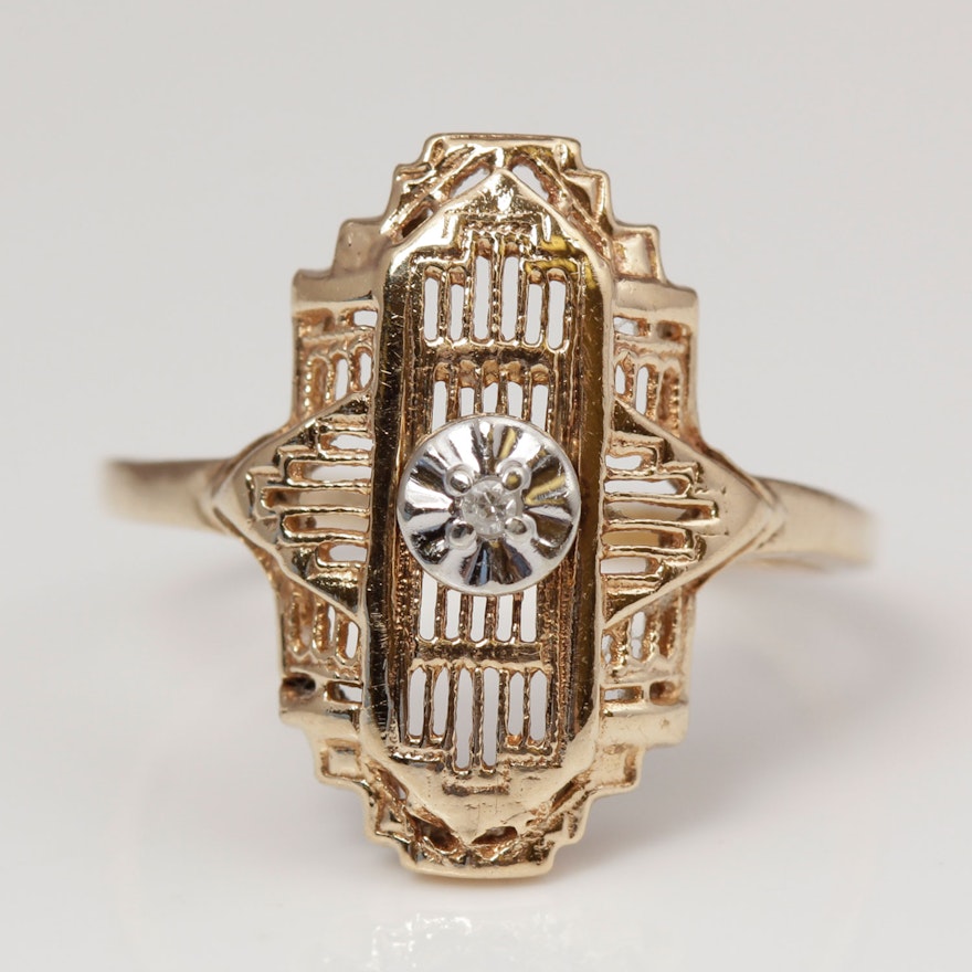 10K Yellow Gold Antique Diamond Ring