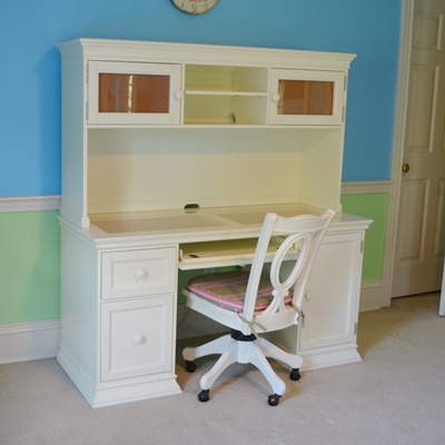 Pottery Barn White Desk, Hutch, and Swivel Chair