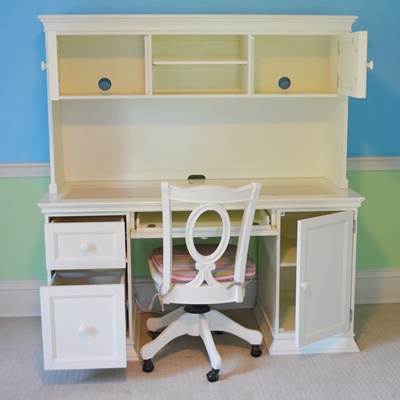 Pottery Barn White Desk, Hutch, and Swivel Chair