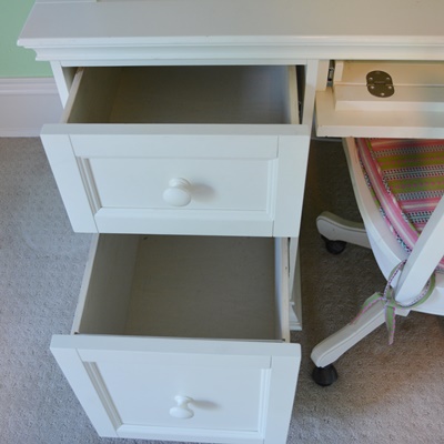 Pottery Barn White Desk, Hutch, and Swivel Chair