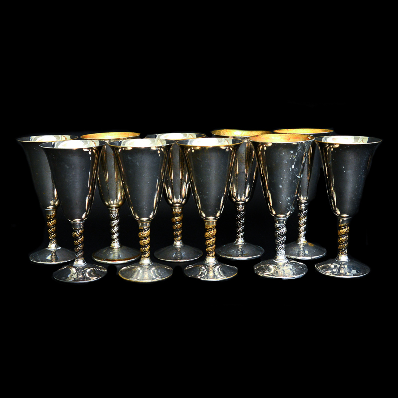 Set of Ten Silverplated Goblets by Valero Spain