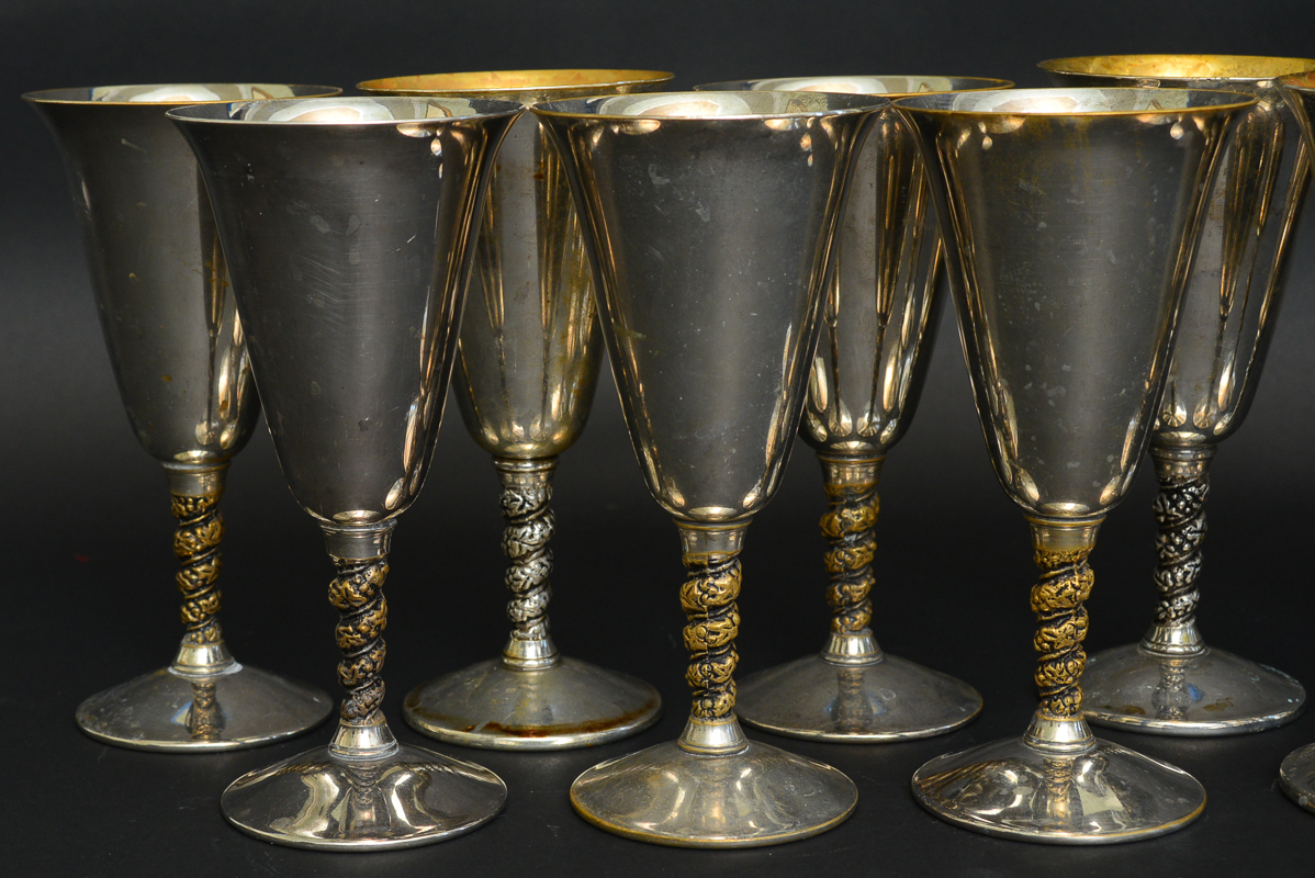 Set of Ten Silverplated Goblets by Valero Spain