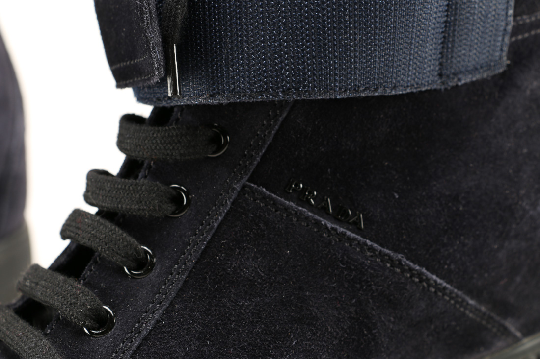Prada Scamosciato Sport Navy Suede Wedge Sneakers
