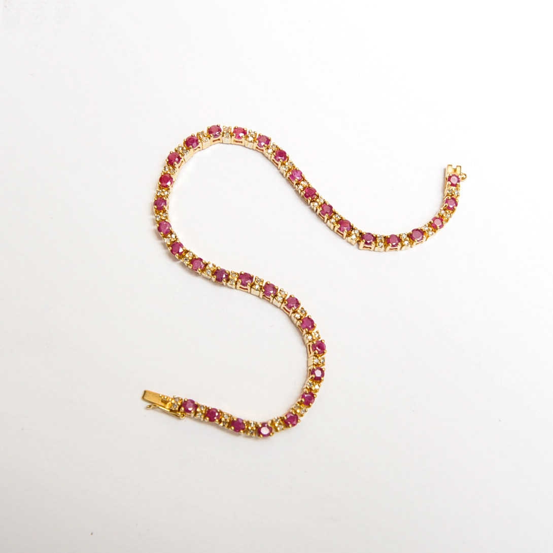 14K Yellow Gold, Ruby, and Diamond Tennis Bracelet