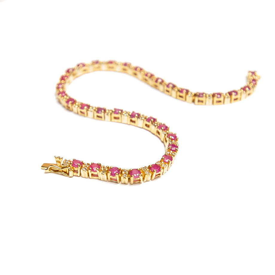 14K Yellow Gold, Ruby, and Diamond Tennis Bracelet