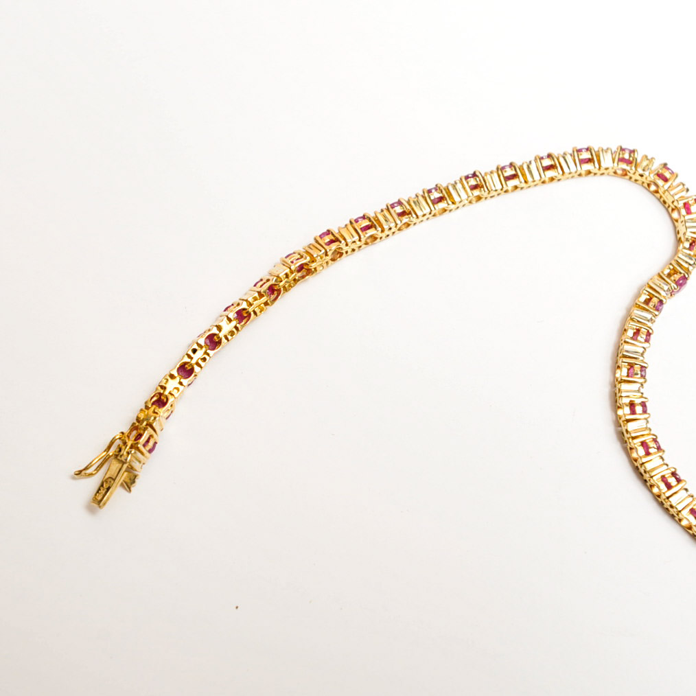 14K Yellow Gold, Ruby, and Diamond Tennis Bracelet