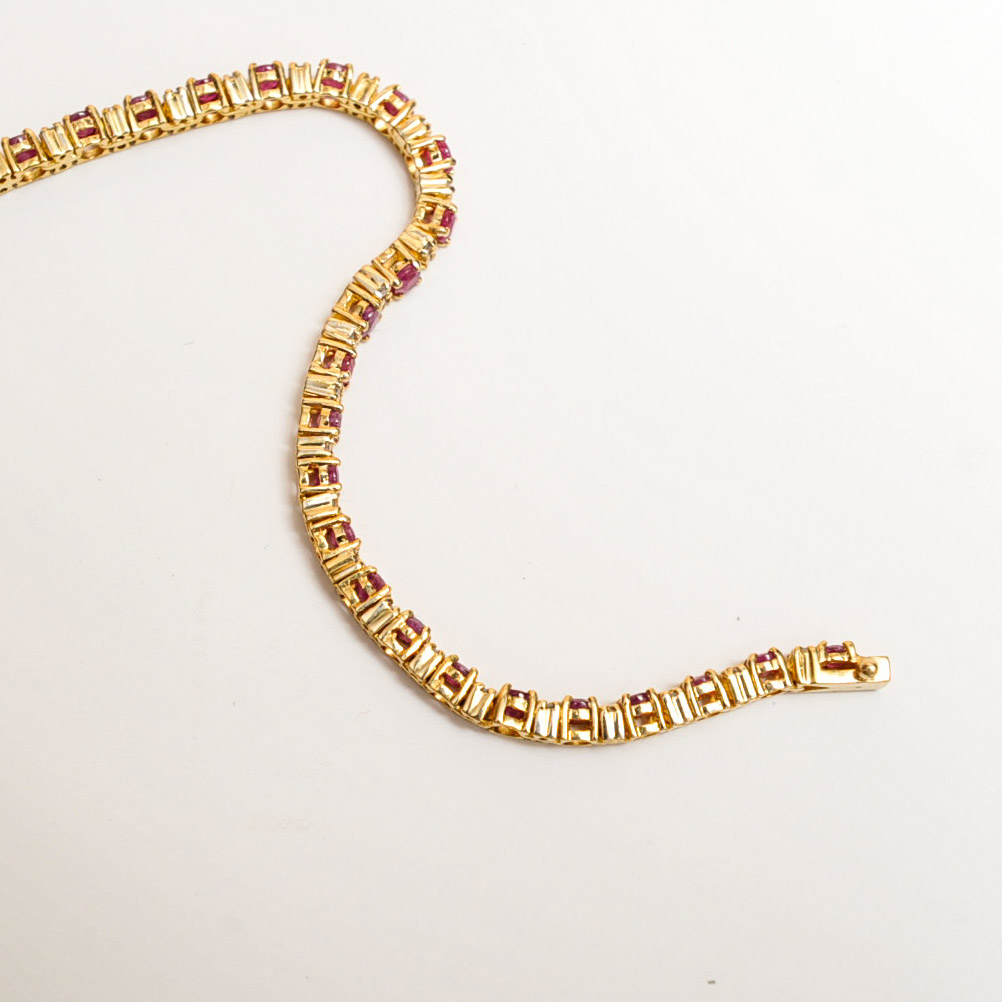 14K Yellow Gold, Ruby, and Diamond Tennis Bracelet