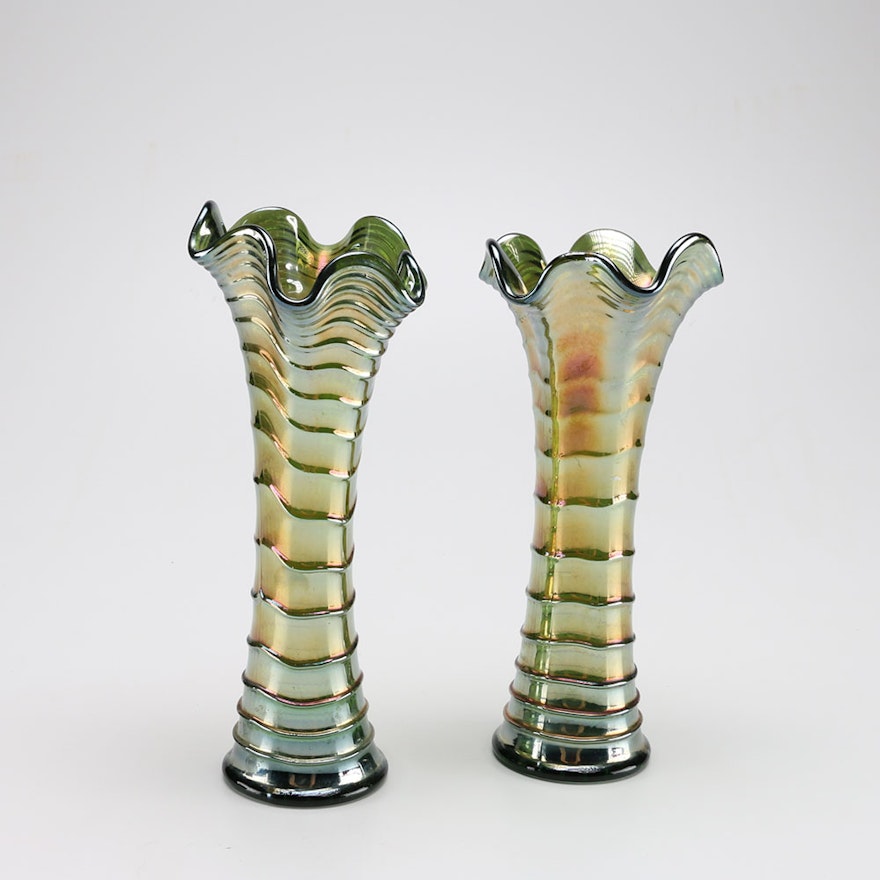 Pair of Lusterware Glass Vases
