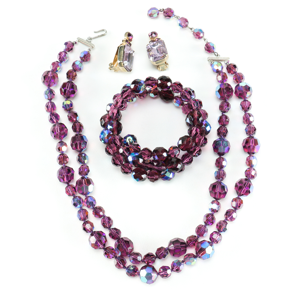Faceted Purple Glass Beaded Set