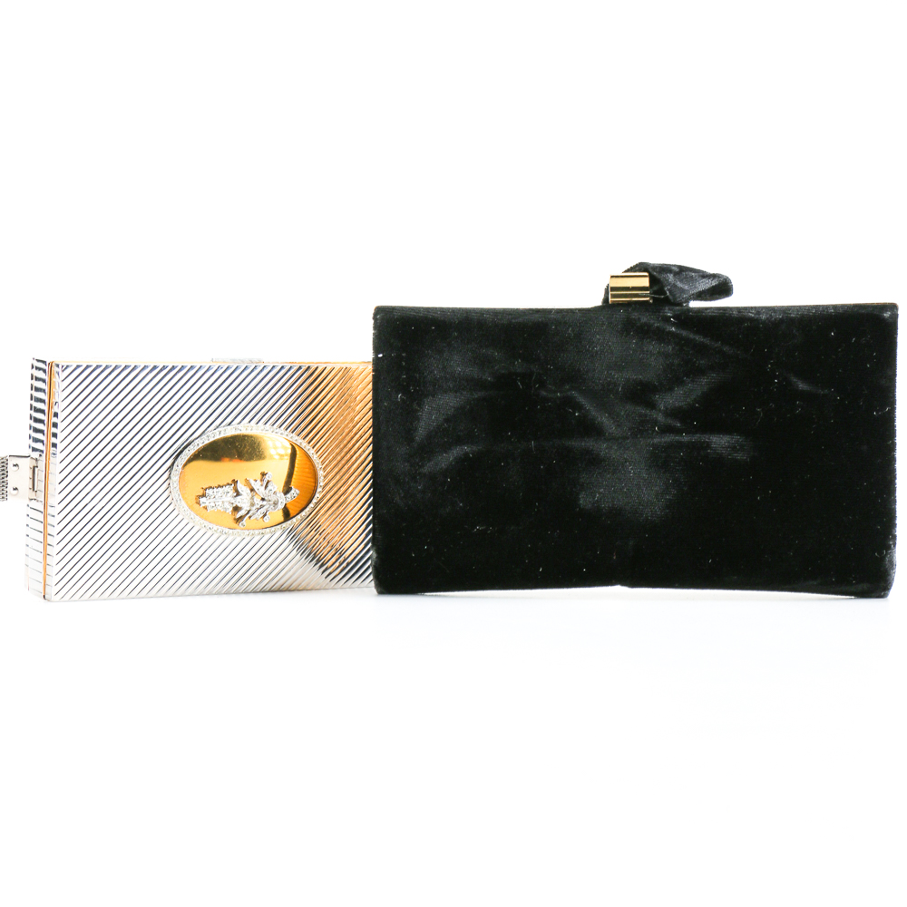 Vintage Makeup Palette Compact and Black Velvet Purse