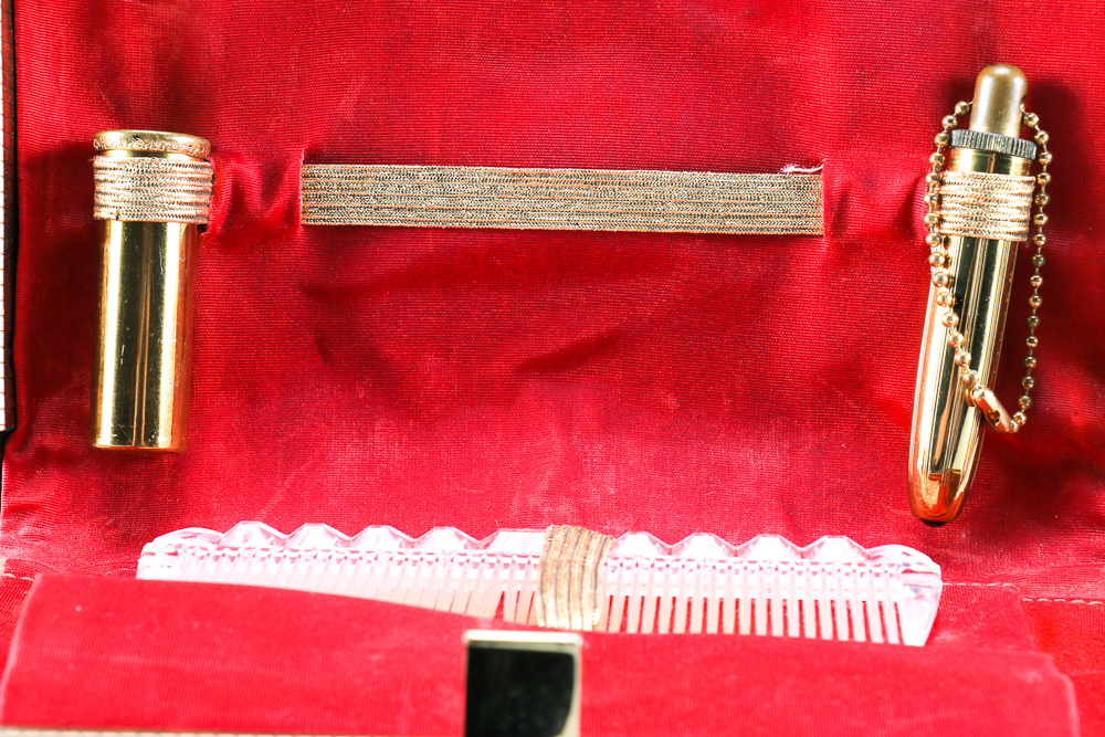 Vintage Makeup Palette Compact and Black Velvet Purse