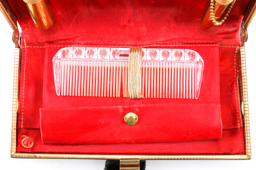 Vintage Makeup Palette Compact and Black Velvet Purse