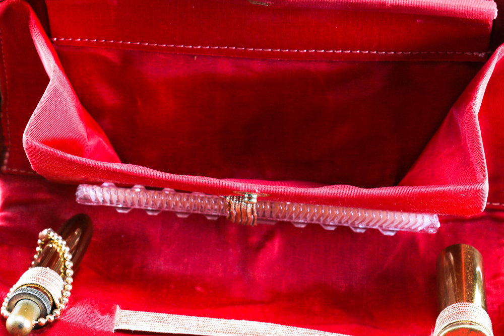 Vintage Makeup Palette Compact and Black Velvet Purse