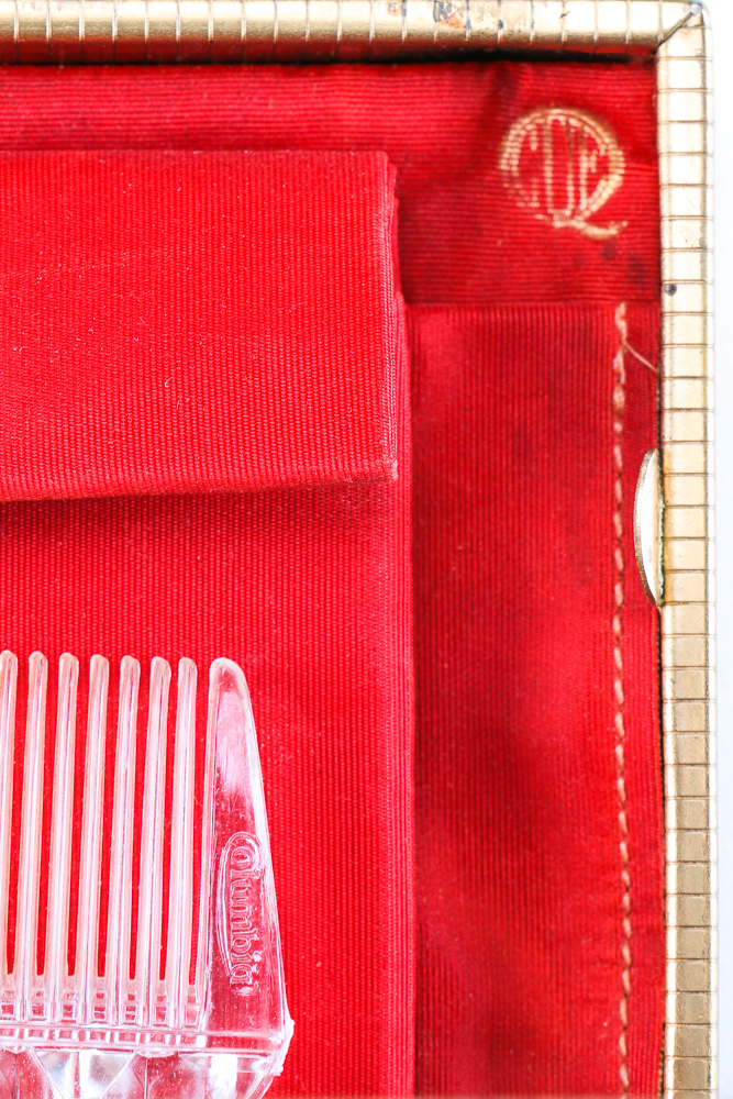 Vintage Makeup Palette Compact and Black Velvet Purse