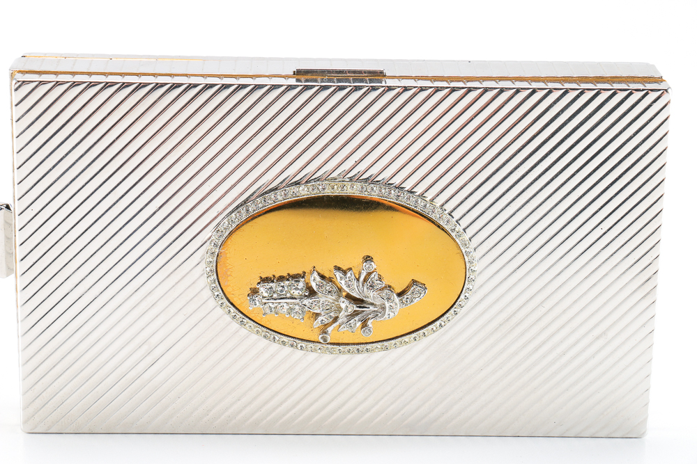 Vintage Makeup Palette Compact and Black Velvet Purse