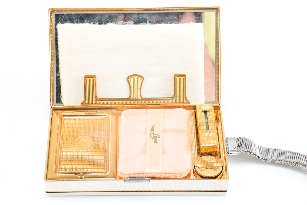 Vintage Makeup Palette Compact and Black Velvet Purse