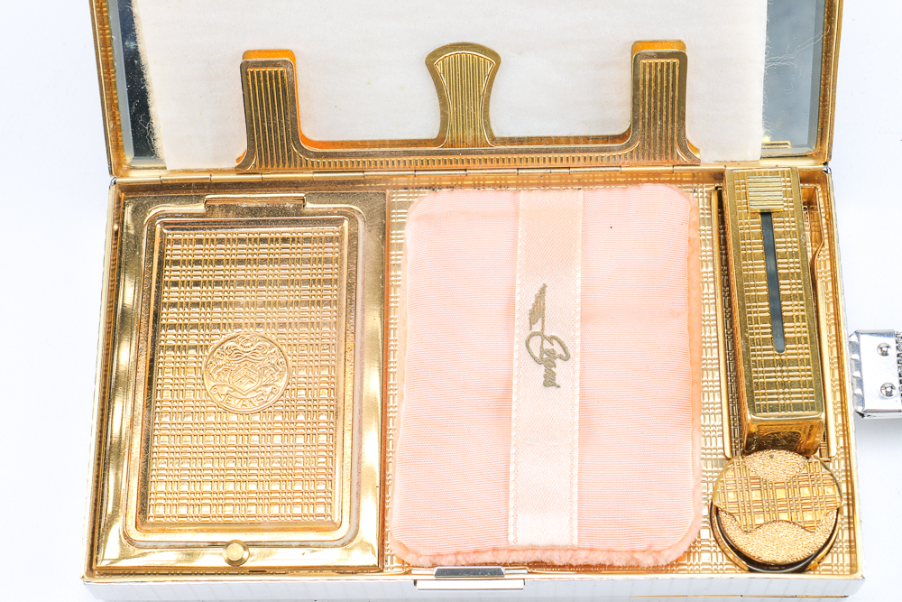 Vintage Makeup Palette Compact and Black Velvet Purse