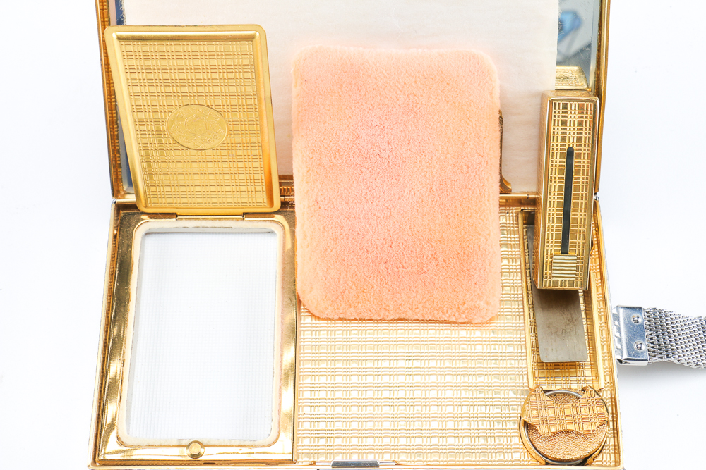 Vintage Makeup Palette Compact and Black Velvet Purse