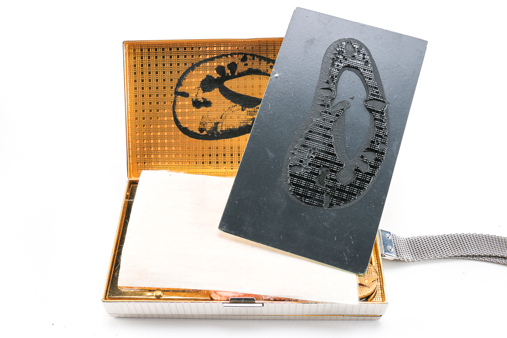 Vintage Makeup Palette Compact and Black Velvet Purse