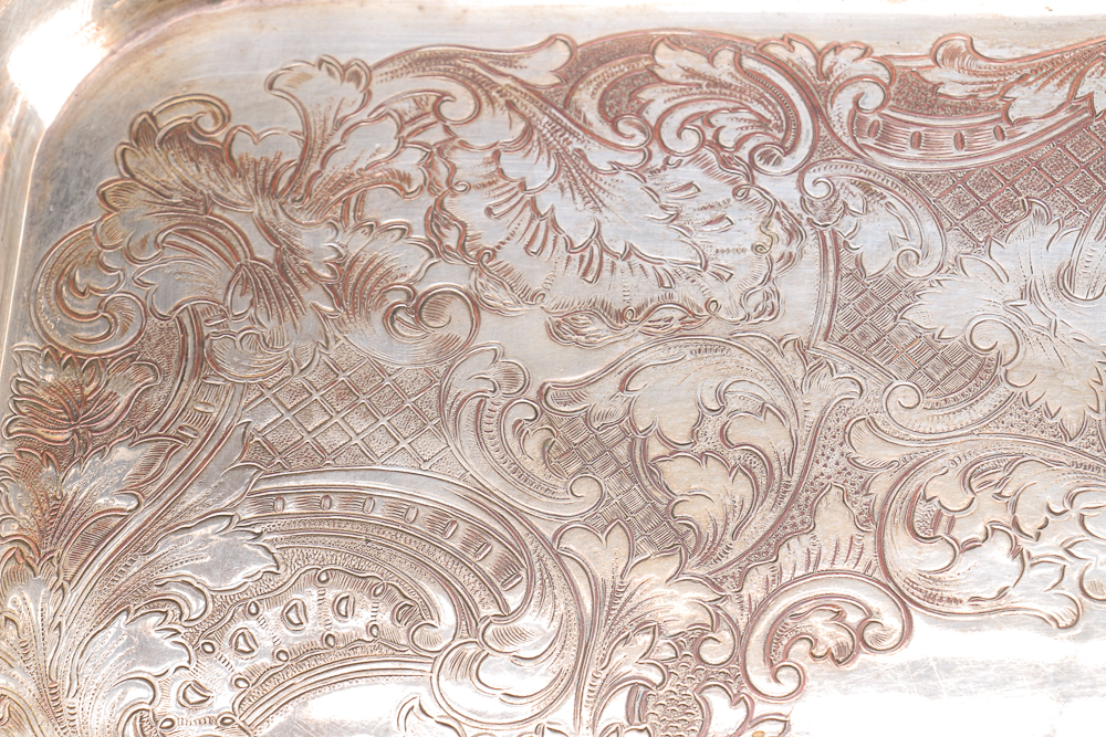 1881 Rogers Silver Plate Serving Tray and Filigree Mirror Tray