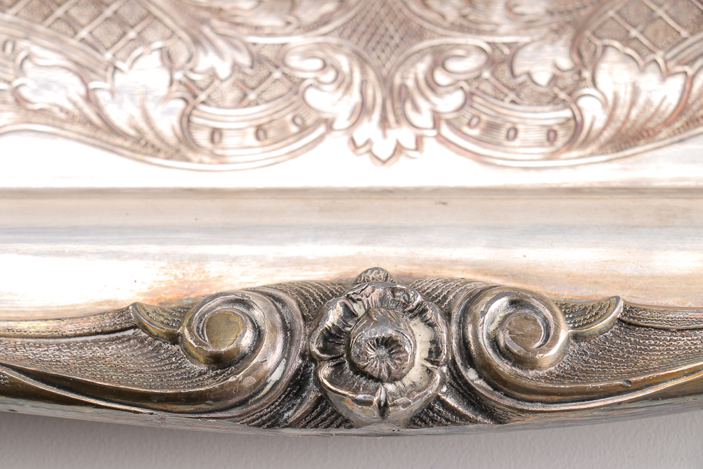 1881 Rogers Silver Plate Serving Tray and Filigree Mirror Tray