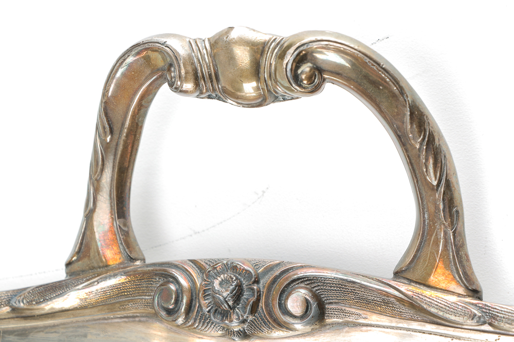 1881 Rogers Silver Plate Serving Tray and Filigree Mirror Tray