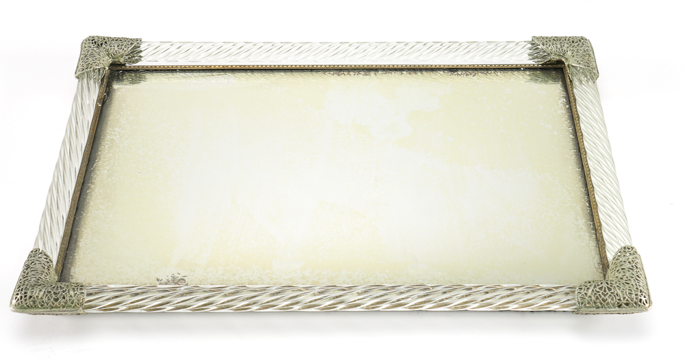 1881 Rogers Silver Plate Serving Tray and Filigree Mirror Tray