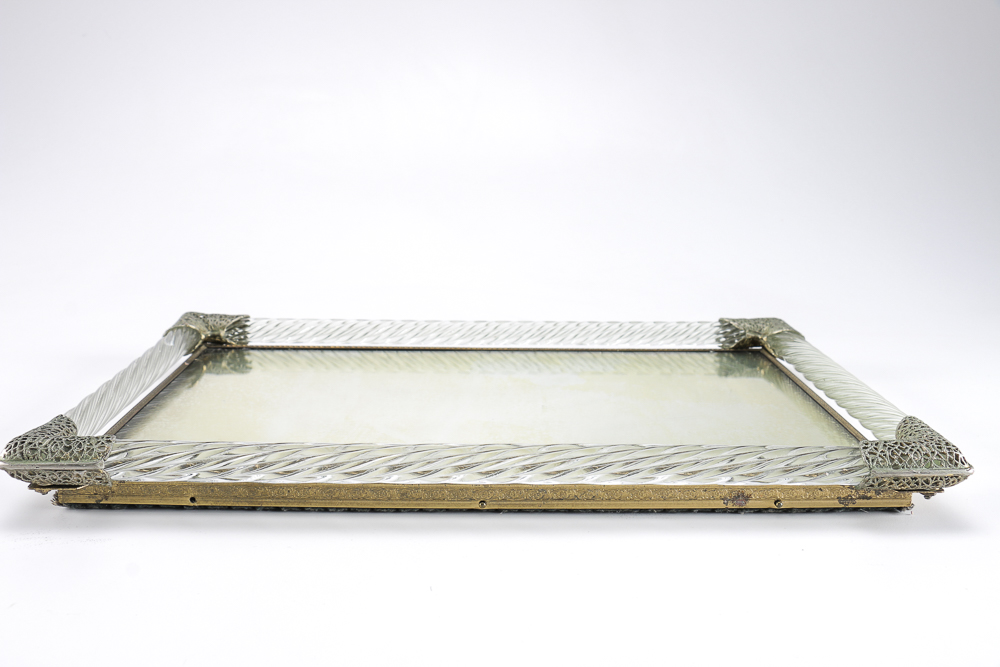 1881 Rogers Silver Plate Serving Tray and Filigree Mirror Tray