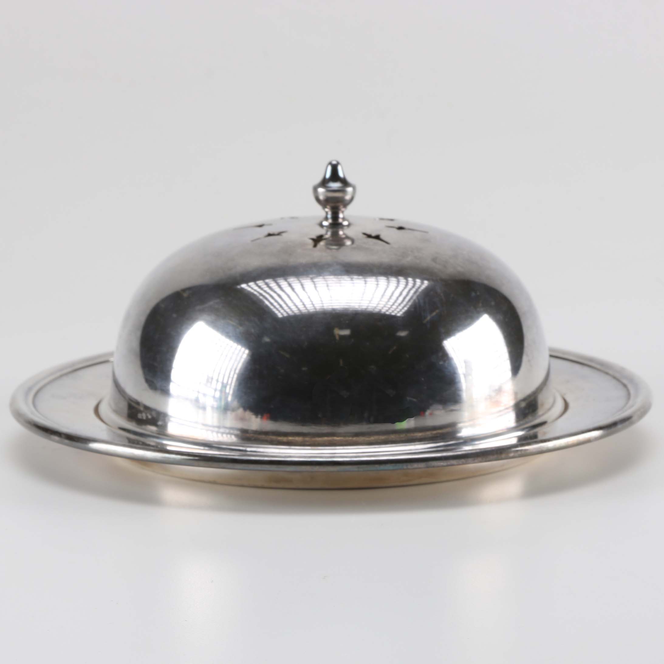 1950s Gorham Plated Silver Covered Serving Dish and Glasses