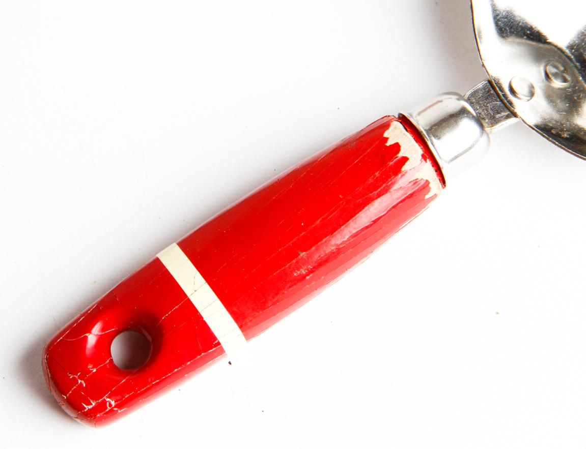 Collection of Mid Century Red and White Stiped MFG Co. Kitchen Utensils