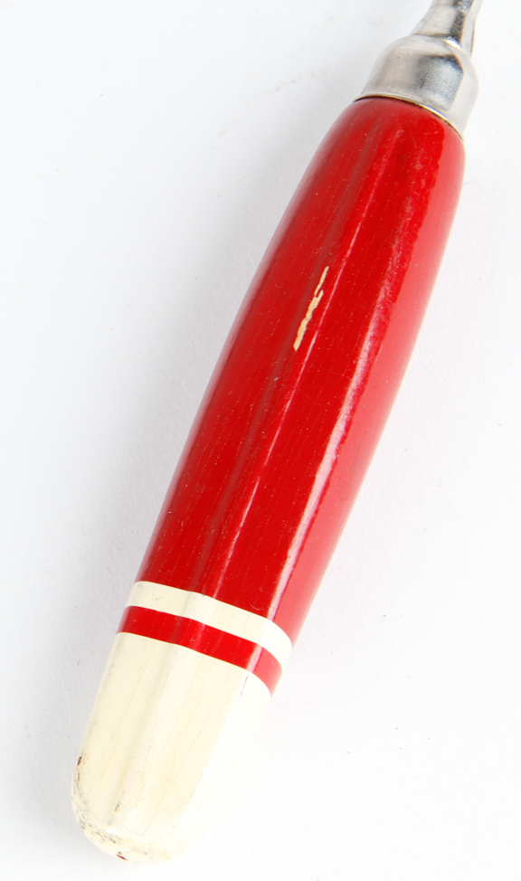 Collection of Mid Century Red and White Stiped MFG Co. Kitchen Utensils