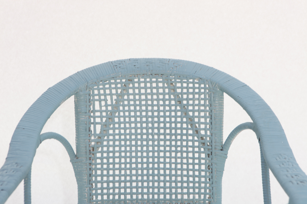 Vintage 1920s Wicker Arm Chair and Glass Top Side Table