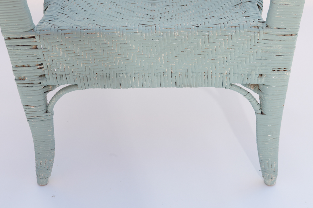 Vintage 1920s Wicker Arm Chair and Glass Top Side Table