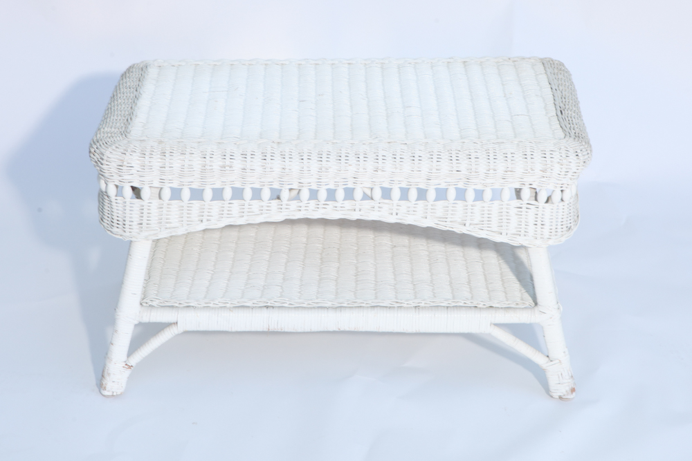 Vintage White Wicker Coffee Table