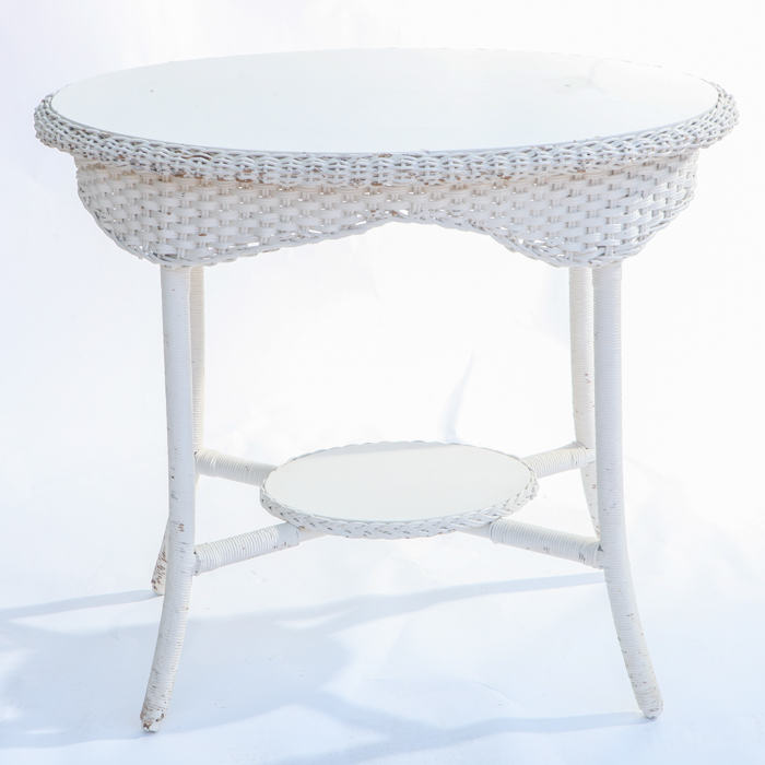 Vintage White Wicker Accent Table