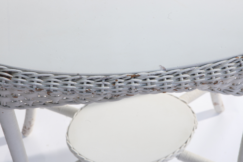 Vintage White Wicker Accent Table