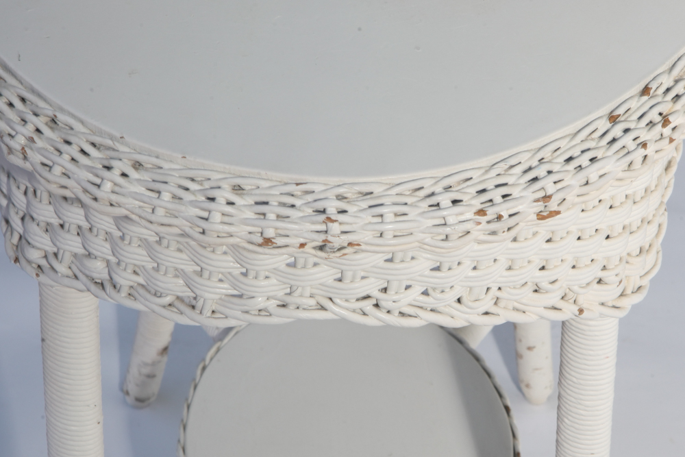 Vintage White Wicker Accent Table