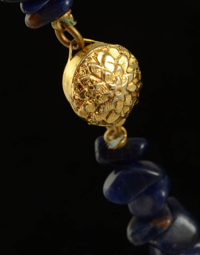 Sodalite Nugget Beaded Necklace and 1940s OSU Goldtone Bracelet