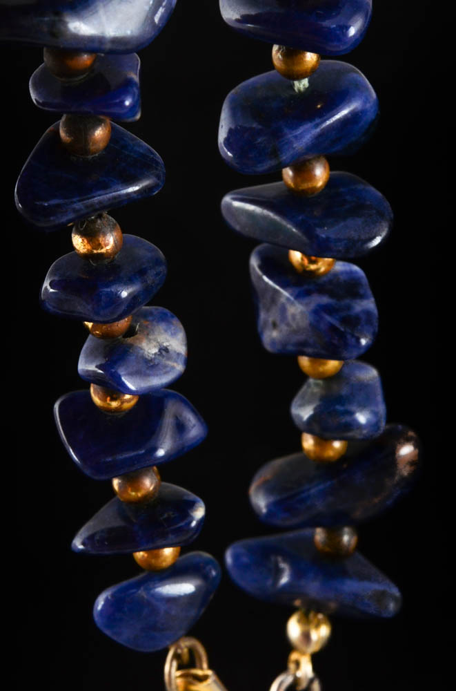 Sodalite Nugget Beaded Necklace and 1940s OSU Goldtone Bracelet