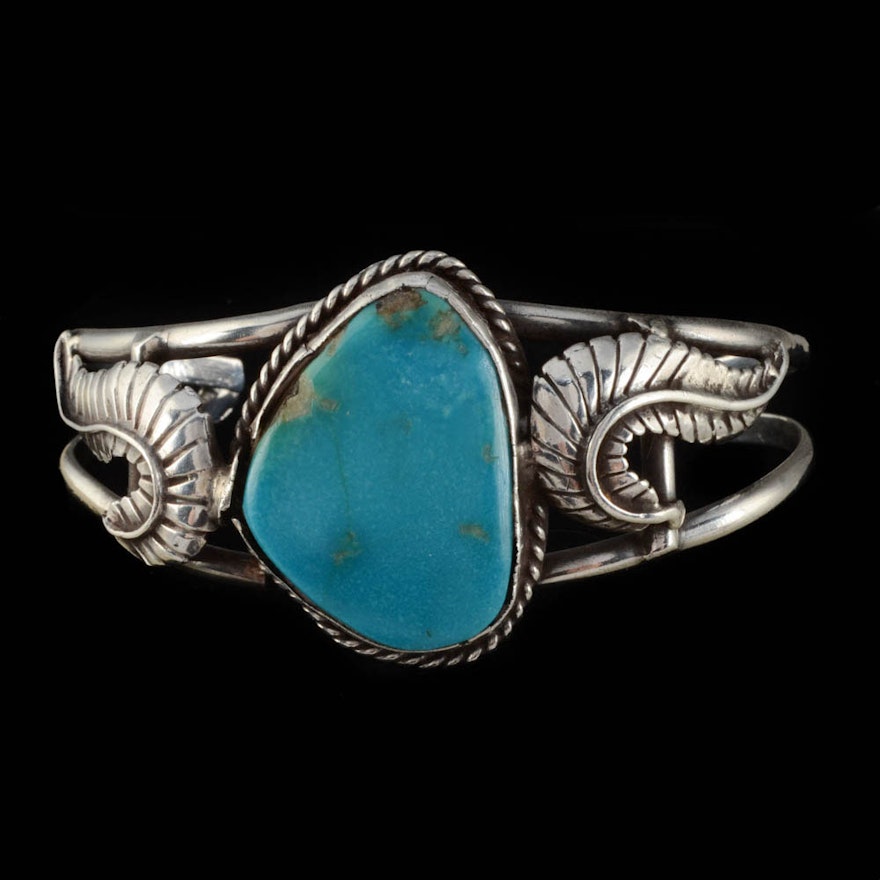 Paul Stewart Native American Navajo Sterling Silver and Turquoise Cuff Bracelet