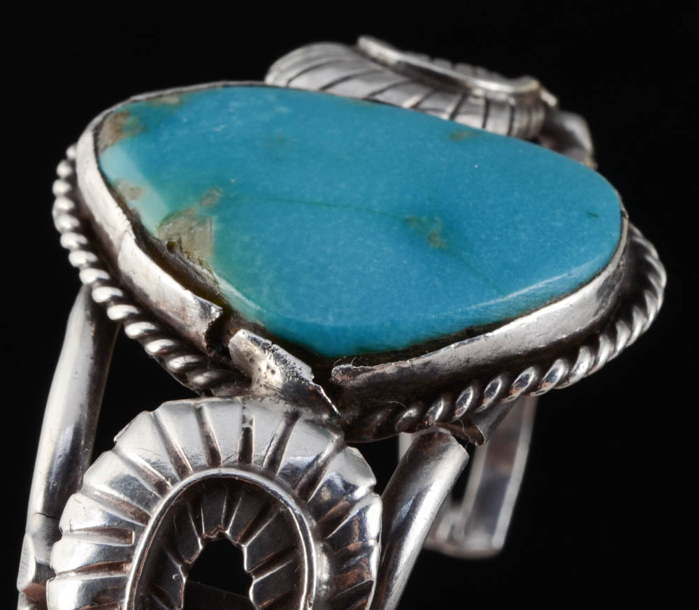 Paul Stewart Native American Navajo Sterling Silver and Turquoise Cuff Bracelet