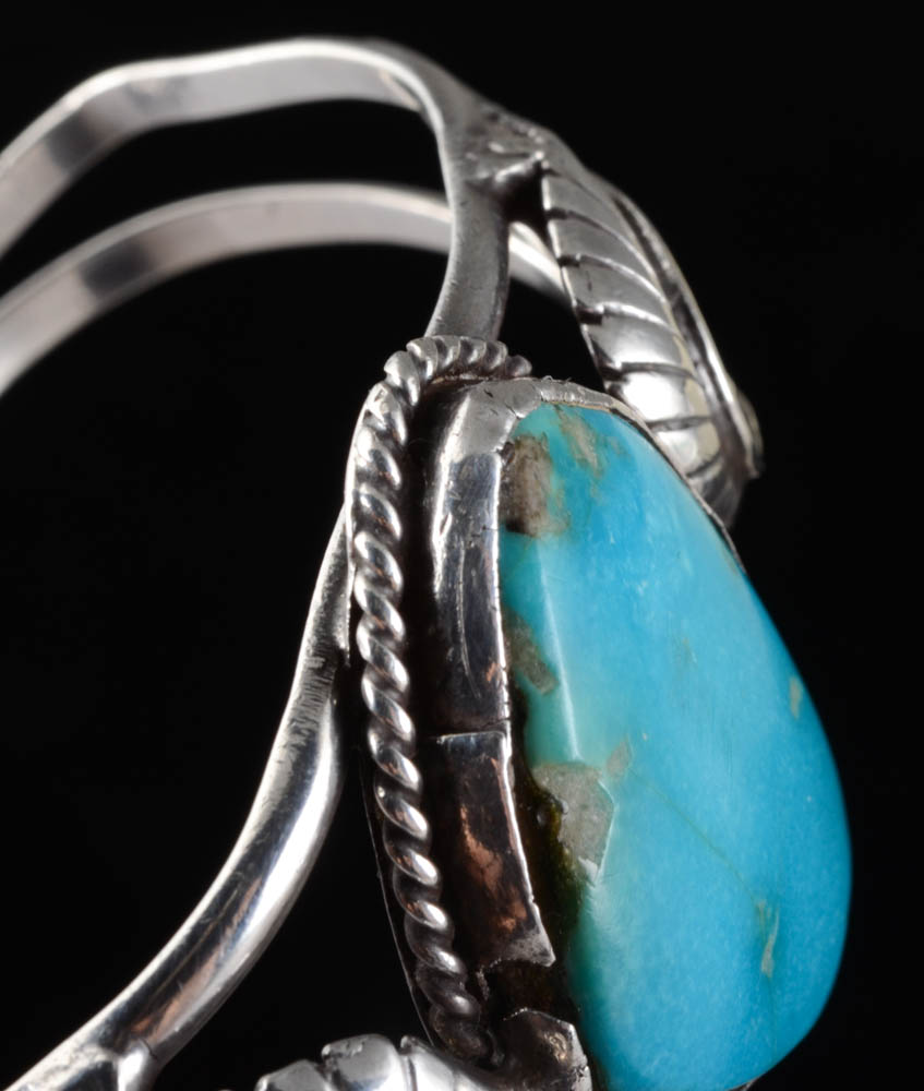 Paul Stewart Native American Navajo Sterling Silver and Turquoise Cuff Bracelet