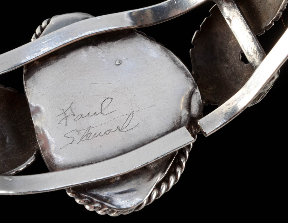 Paul Stewart Native American Navajo Sterling Silver and Turquoise Cuff Bracelet