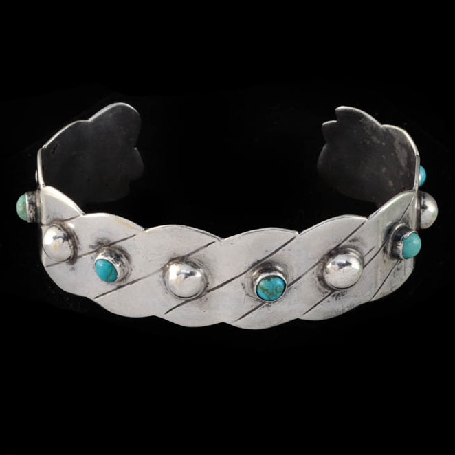 Mexican 900 Silver Cuff with Turquoise Cabochons