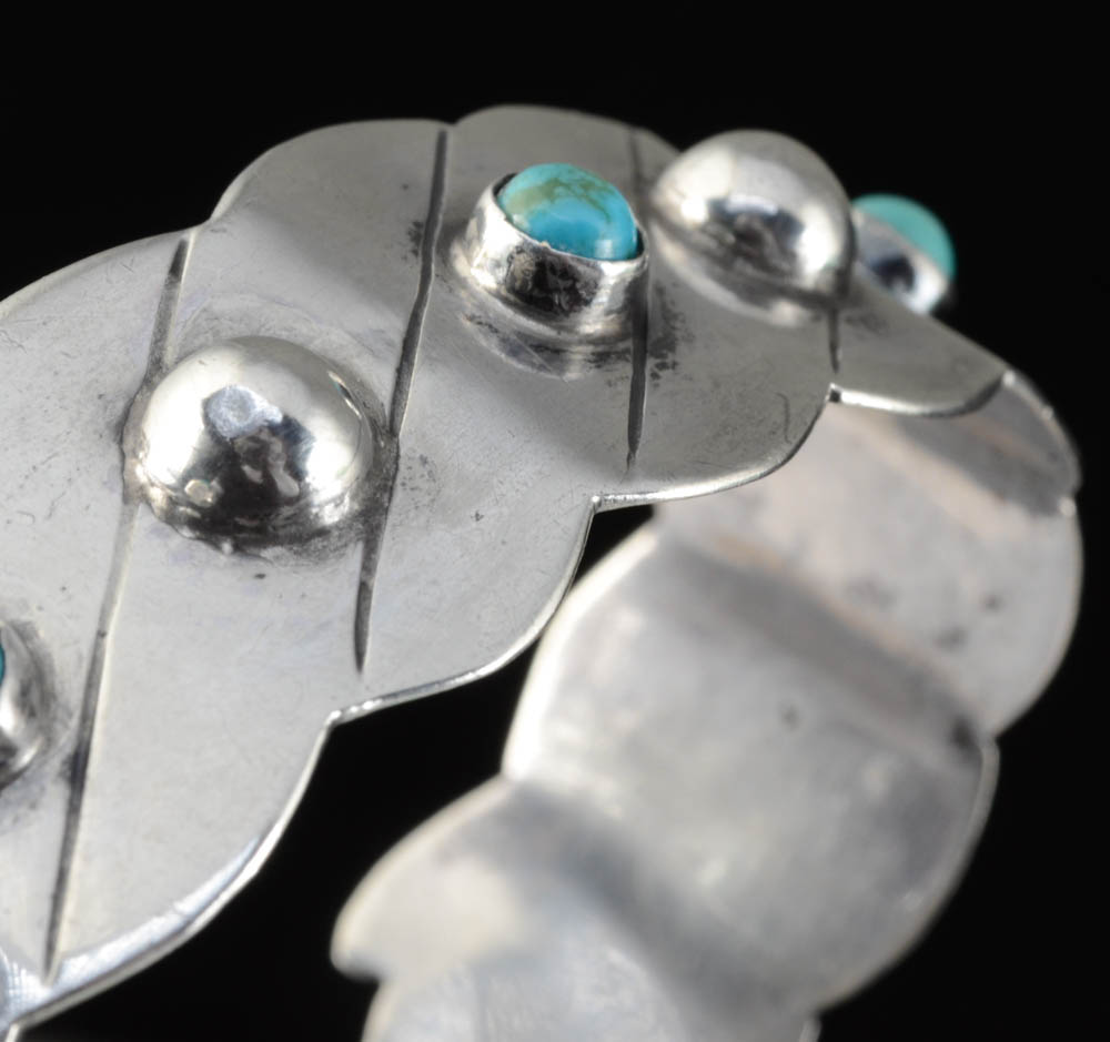 Mexican 900 Silver Cuff with Turquoise Cabochons