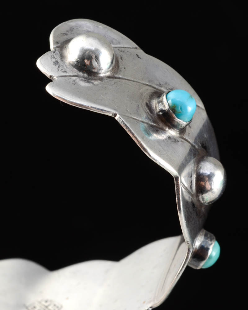Mexican 900 Silver Cuff with Turquoise Cabochons