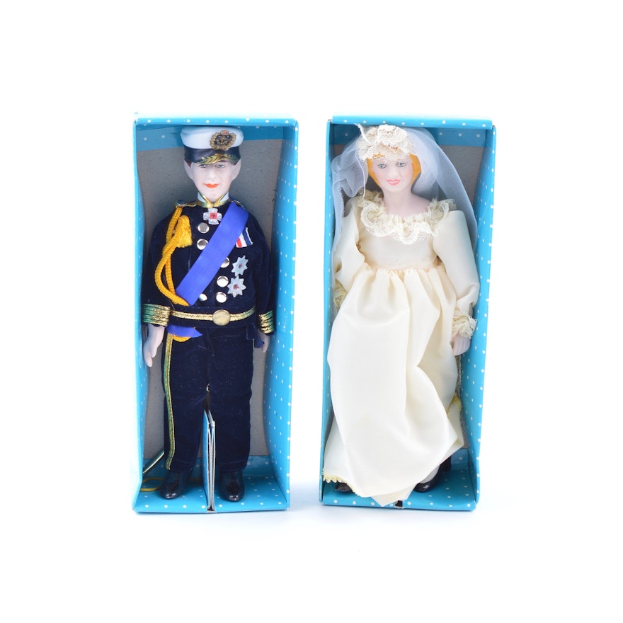 Vintage Princess Diana and Prince Charles Porcelain Dolls