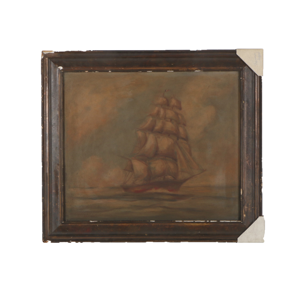 Eugene J. Melancon Signed Oil on Board Full Rigged Ship Seascape
