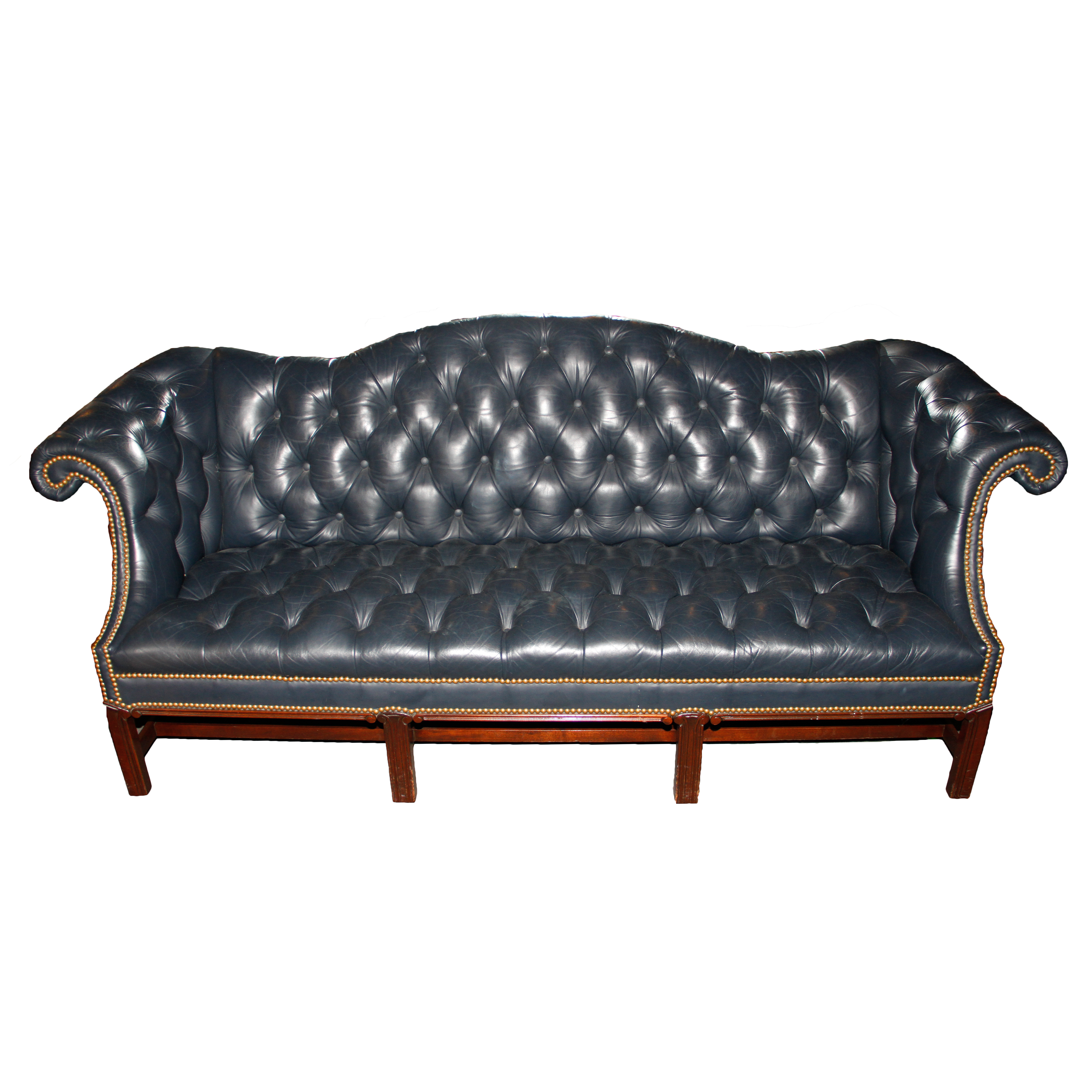 Vintage Navy Leather Tufted Sofa