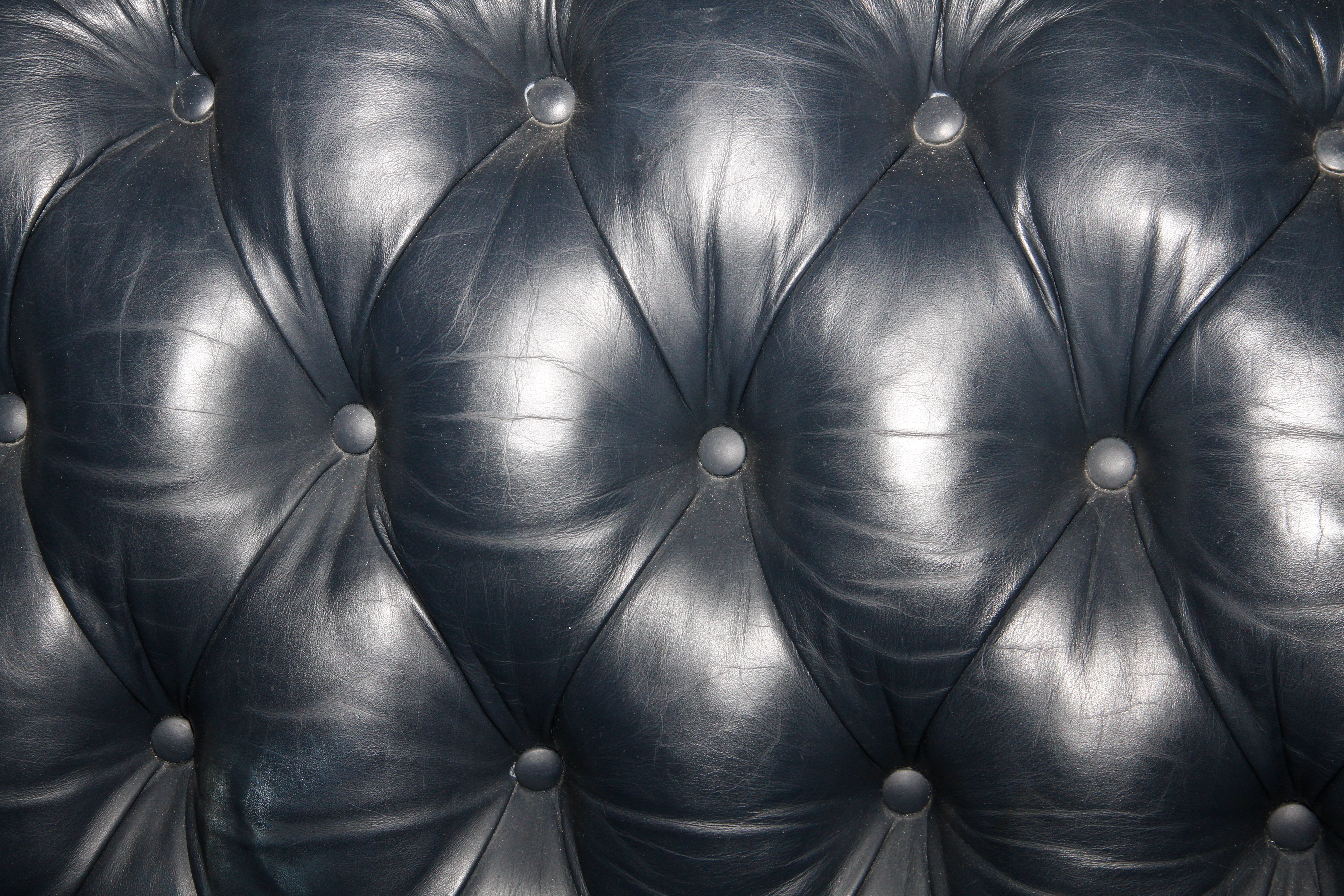 Vintage Navy Leather Tufted Sofa